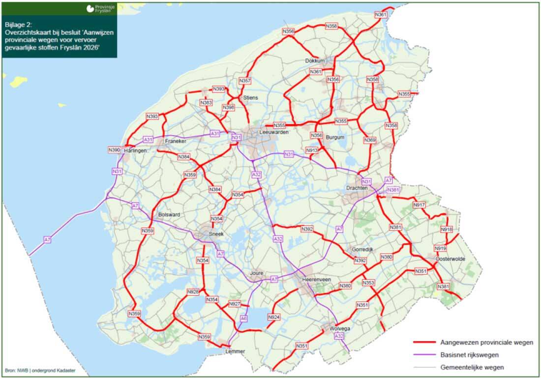 N392 bij Akkrum in provinciaal netwerk voor gevaarlijke stoffen
