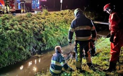 Paard breekt uit stal en belandt in sloot